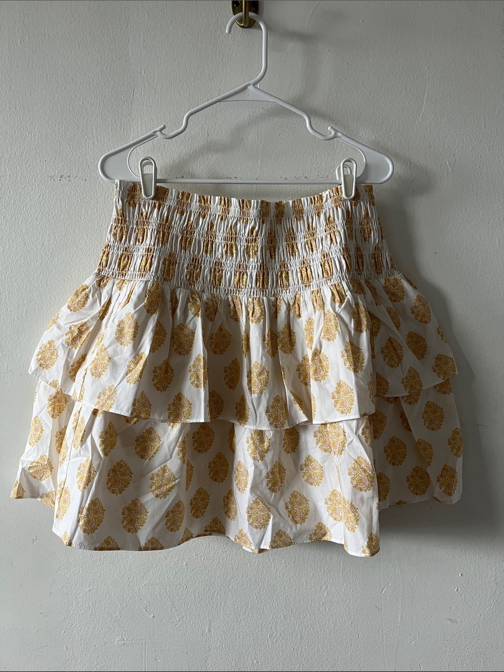 J. Crew White Mini Skirt with Yellow Motif Print